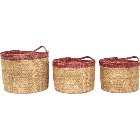 Lot de 3 Paniers Déco "Bicolore Tressé" 35cm Rose (1/4)