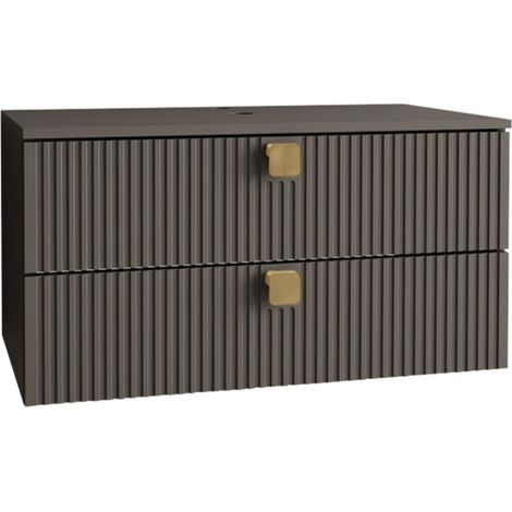 Armario de baño colgante para lavabo Panium, Gris, Montada en la pared, Número de puertas: 0, 42x80x46cm, MDF, Aglomerado laminado, Número de cajones: 2 (1/4)