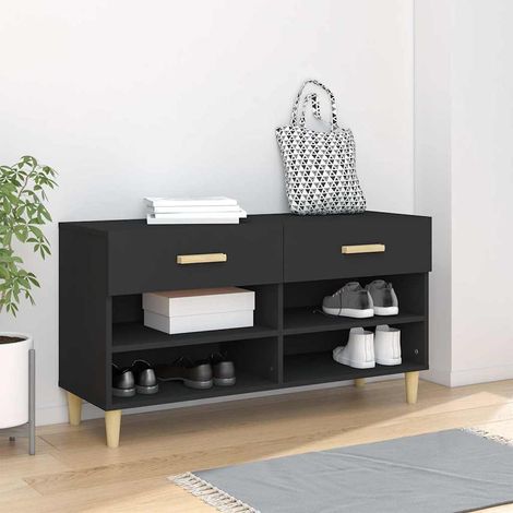 vidaXL Zapatero de madera contrachapada negro 102x35x55 cm (1/5)