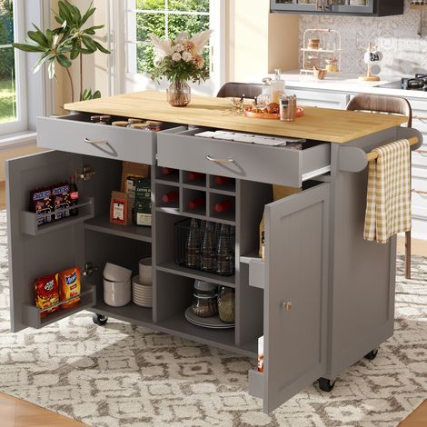 Redom – Desserte de cuisine moderne 102×45×92 cm – Plateau MDF grain bois – Roulettes pivotantes 360° – Capacité 75 kg – Montage rapide