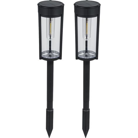 Lot de 2 Spot Solaire Exterieur Etanche IP65 avec Ampoule à Filament Tungstène LED Eclairage Chemin Solaire Automatique Jardin Cour Allée Pelouse