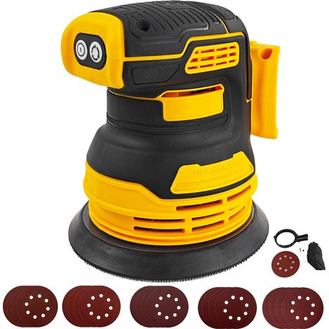 Ponceuse orbitale aléatoire sans balais pour batterie 20 V, ponceuse électrique aléatoire Brushelss de 12,7 cm avec 20 papiers abrasifs de 125 mm, rotation à 3 vitesses, 8 trous (1/5)
