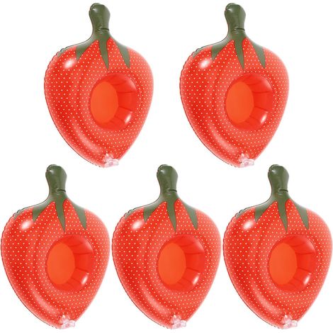 CCYKXA5 Stück aufblasbarer, erdbeerförmiger Becherhalter aus rotem PVC, strapazierfähige Schwimmmatte für Schwimmbad und Wasserparty, praktisches und robustes Zubehör für (1/5)