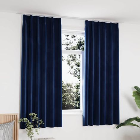 Rideaux occultants et crochet 2pcs Velours Bleu foncé 140x175cm (1/5)