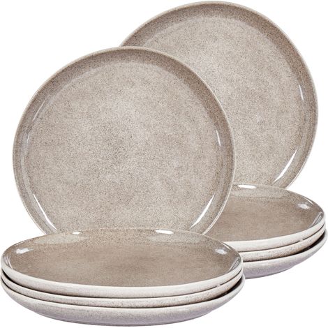 Conjunto de 8 platos llanos de gres caolín artesanal acabado esmalte reactivo gris Costmary