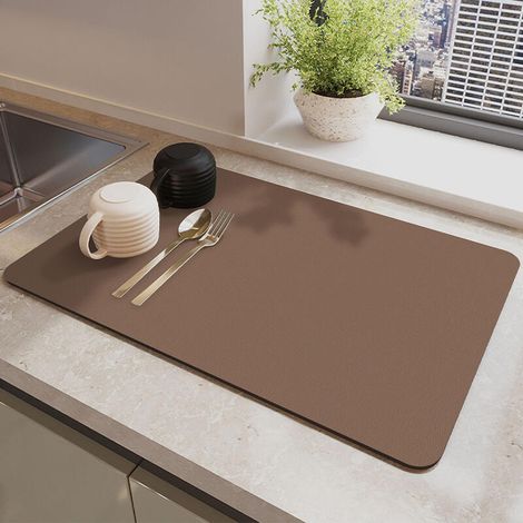Alfombrilla escurridora para encimera de cocina, alfombrilla de goma altamente absorbente y resistente a las manchas (marrón, 40 cm x 60 cm) (1/5)