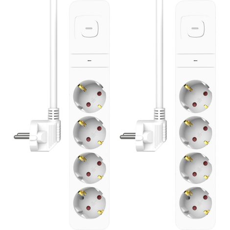 Lot de 2 multiprises 4 Prises avec parasurtenseur - Câble de 1,5 m et Interrupteur - Sécurité Enfant - Prise Schuko - Maximum 3680 W