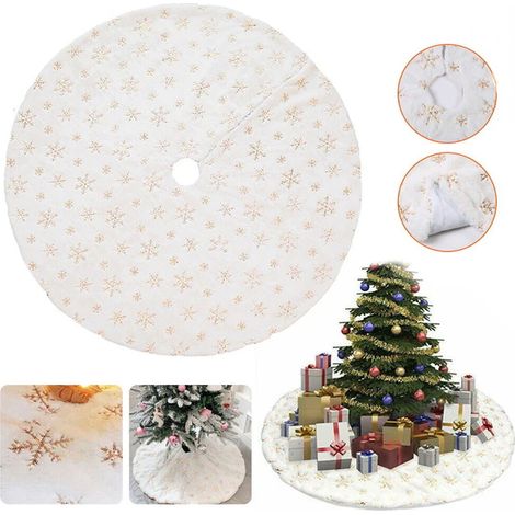 Jupe de sapin de Noël blanche, tapis de sol en fausse fourrure, décoration hivernale pour pied d’arbre, nappe ronde neigeuse, accessoire festif douillet, 1 pièce. (1/5)