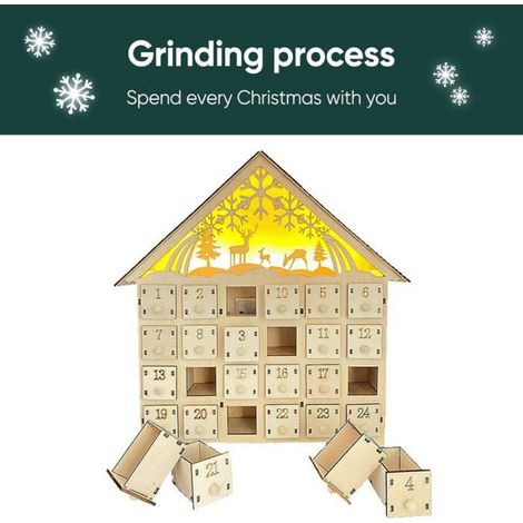 Calendrier De L Avent - Maison En Bois - 24 Tiroirs - Avec Lumières LED - À Remplir Soi-Même (1/4)