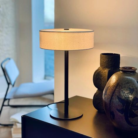 [GEBRAUCHT] B-Ware Dyberg Larsen Tischleuchte Lampe Calix Schwarz Naturfarben Metall Textil 40 Cm
