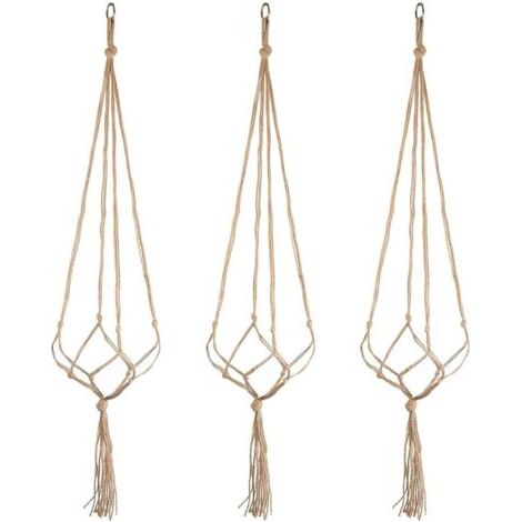 QORVA-Suspension plante en jute naturel – Lot de 3 cintres 105 cm – Anneau inoxydable pour intérieur et extérieur – Décoration maison et jardin