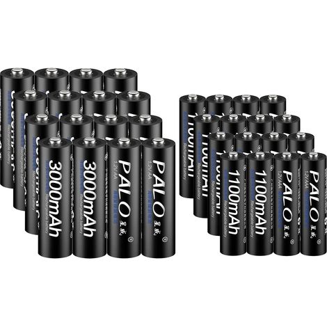 Pilas recargables, AA 3000 mAh, AAA 1100 mAh, 16 AA y 16 AAA, 1,2 V (1/2)