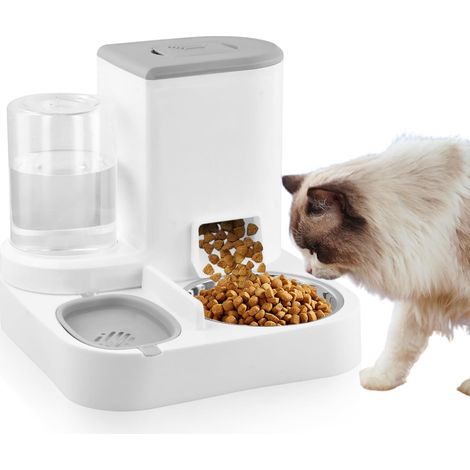 2 en 1 Distributeur Croquettes Chat Automatique, Distributeur Automatique de 2.2L Nourriture et 1L d'eau pour Petits et Grands Chiens Chats