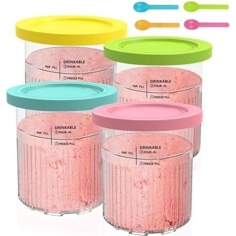 4 Pieces Pot for my Deluxe, 800 ML Container for Ninja mi for NC500 NC501, Trays TO Cream Iced with Cover And Spoon, Accessories for Ninjas Ice mi (1/5)
