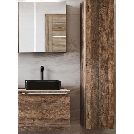 Ensemble meuble vasque + cabinet miroir + colonne murale - 60 cm - Rosario Oak - Livraison gratuite