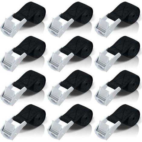 50cm Sangle D'arrimage, 12pcs Sangle À Cliquet Avec Boucle De Serrage En Alliage De Zinc Pour Fixation Moto/Voiture/Porte Vélo/Bagage/Déménagement Puissance De Traction (1/4)