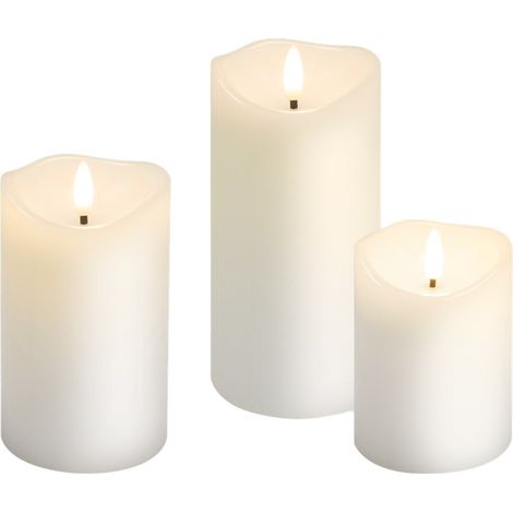 goobay Set de 3 velas LED con cera real blanca, temporizador y mecha 3D, luz cálida (2700 K), decorativas para salón y comedor, a pilas, seguras y sin llama, 77779 (1/5)
