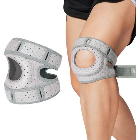 Ginocchiera ortopedica regolabile con stabilizzatore della rotula - Benda di supporto Eco-Patch per corridori, tennisti e persone affette da artrite (grigio) (1/2)
