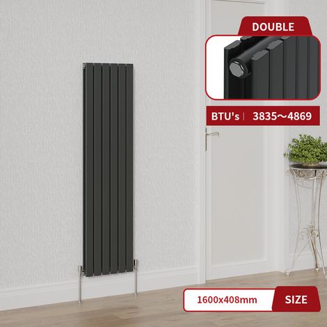 Warmehaus Anthracite Flat Panel Radiator Vertical Central Heating Double Panel 1600x408mm (1/5)