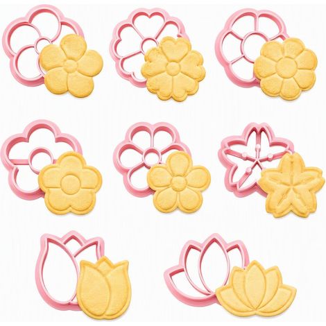Emporte Pièce Fleur Lot de 8, Plastique Rose, Pâtisserie (1/5)
