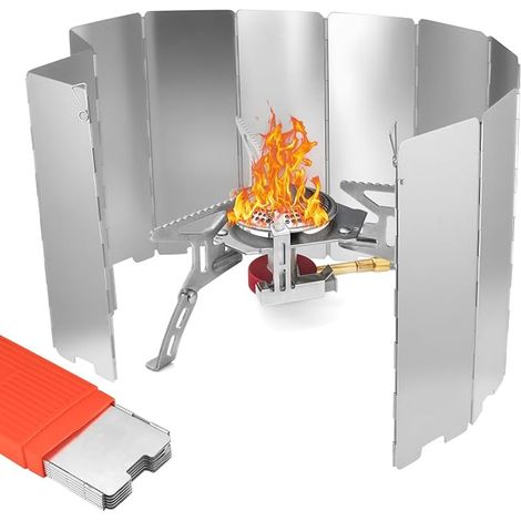 Camping Gas Stove Wind Shield 12 Plates Camping Gas Stove Windproof Plate Folding Aluminium Outdoor Camping Kitchen Box (1/5)