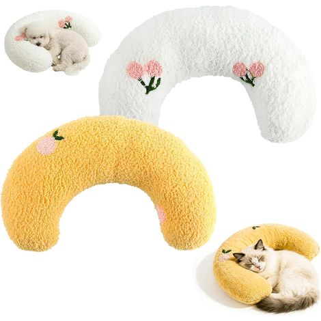 Lot de 2 coussins pour chat - En velours doux - Pour dormir, jouer et se reposer - 27 x 17 x 6 cm - Lavable avec ouate perlée EPE (1/5)