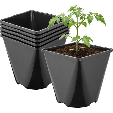 Garronda Pot de Fleur Carré Arrondi Plastique 14 × H 14 cm (2L) Lot 5 Godets Semis Pots de Pépinière Drainage Résistants Intempéries pour Culture Plantes Jardin Serre Intérieur Extérieur GD-0200