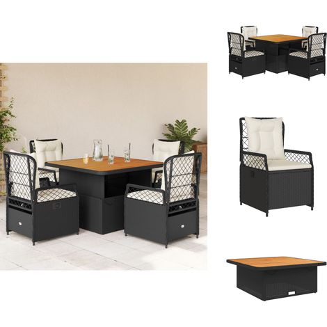 Ensemble à manger de jardin coussins 5pcs Noir Résine tressée - Ensemble Salon De Jardin - Mobilier De Jardin - Table Extensible - Chaises Pliantes - Résine Tressée (1/5)