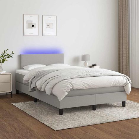 Cama box spring con colchón tela y LED gris claro 120x200 cm (1/5)