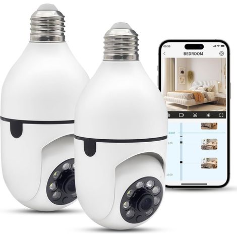 Caméra de sécurité à Ampoule 1080p sans Fil avec Adaptateur E27, détection de Mouvement, Vision Nocturne pour la sécurité de la Maison (1/5)