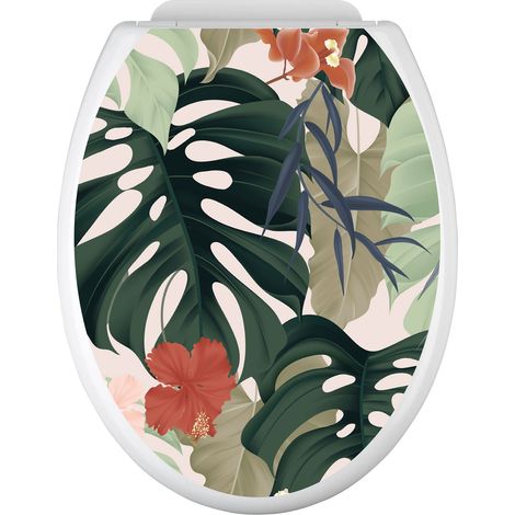 Stickers Abattant WC - Feuilles tropicales - 35x43 cm - Adhésif BRILLANT (1/2)