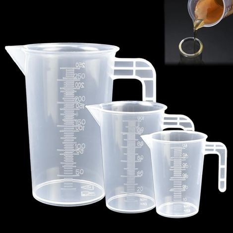 misurini in vetro trasparente con manici in plastica, misurini da cucina, misurini graduati per vernici, per laboratori e ristoranti (50 ml, 100 ml, 250 ml) (1/5)