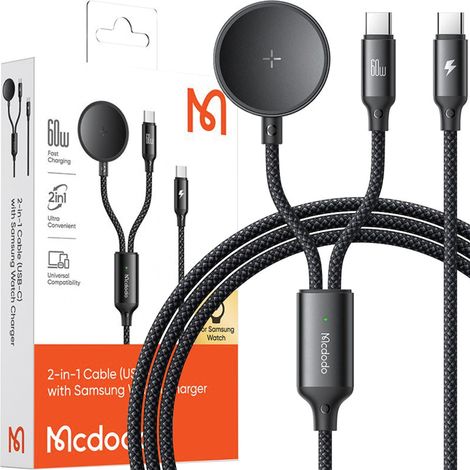 Cargador inductivo Mcdodo para Samsung Galaxy Watch 2 en 1 con cable USB-C para portátil