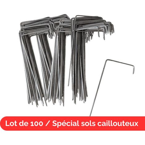 Lot de 100 Agrafes spécial sols durs ou caillouteux pour Toile de paillage Fabrication Française 24cm de profondeur ZENLYS (1/3)