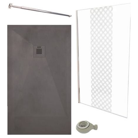 ONDEE - Pack De Ducha – Plato Antracita 120X80cm + Mampara 120cm + barra de fijación