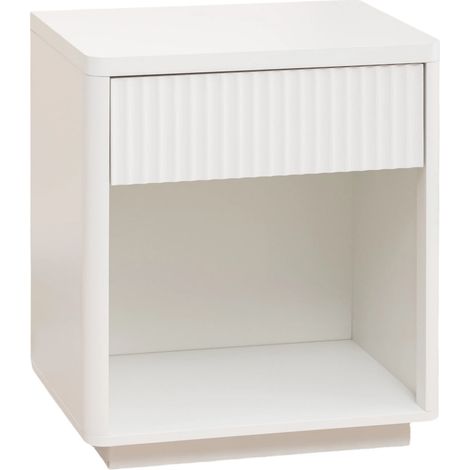 Table de chevet avec tiroir et étagère ouverte en bois, design ondulé moderne, 63,5 x 38 x 46,5 cm (1/5)