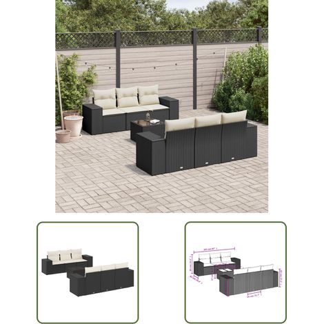 The Living Store 7-tlg. Garten-Sofagarnitur mit Kissen Schwarz Poly Rattan - Gartenmöbel Set - PE-Rattan Möbel - Outdoor Lounge - Esstisch Set - Balkonmöbel (1/3)