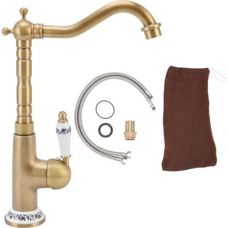Robinet de cuisine Antique or tout cuivre européen Antique chaud froid mélangé 360 ° rotatif cuisine salle de bain évier robinet couleur Antique (1/3)