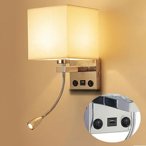 Choyclit – Applique murale LED flexible avec port USB – Bras oscillant E27 – Angle d'éclairage 360° – Classe énergétique A+ – Pour lecture et veilleuse (1/5)