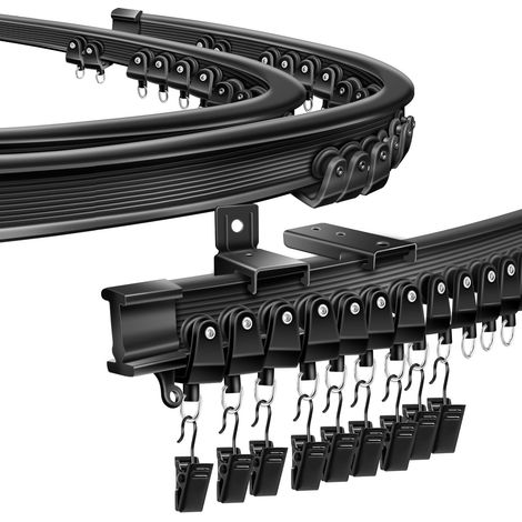 Tringle à rideau pour baie vitrée, 4,26 m, flexible et pliable, en plastique noir, système de rails de rideaux muraux et fixations pour séparateur de pièce de camping-car, rideaux lourds (1/5)
