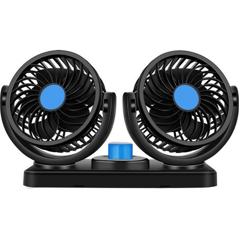 Ventilateur Voiture - Double Tete - 12 V - 10 W - Prise Allume-Cigare - Pour Circulation Air Interieur Auto - 1 Unite (1/5)