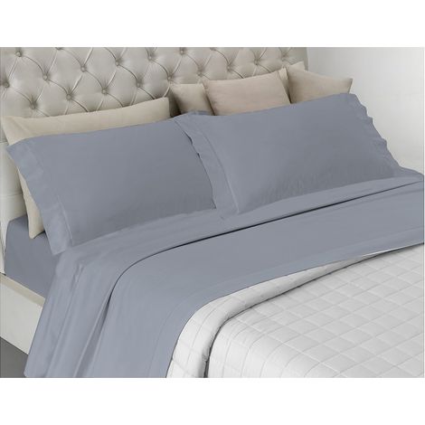 Completo letto , prodotto in italia a tinta unita totalmente in cotone Singolo e Matrimoniale Grigio - Matrimoniale