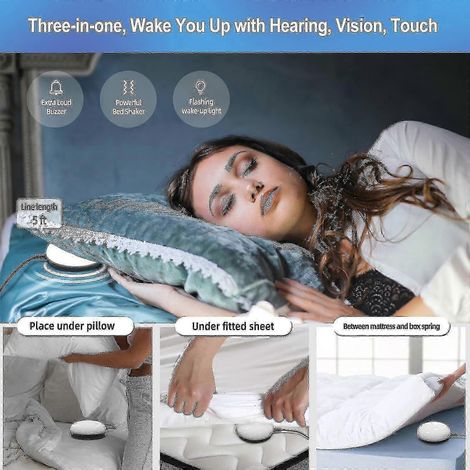 Boris f54 : Réveil puissant avec fonction vibration, compatible avec les dormeurs profonds, double réveil à vibration avec chargeur USB, conçu spécifiquement pour les personnes malentendantes. (1/5)