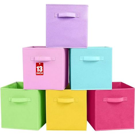 Boîtes de rangement pour placards et jouets, boîtes de rangement en tissu pliables cube et organiseur de tissu, 33 X 33 X 33 cm, Couleur Arc-en-ciel (1/5)
