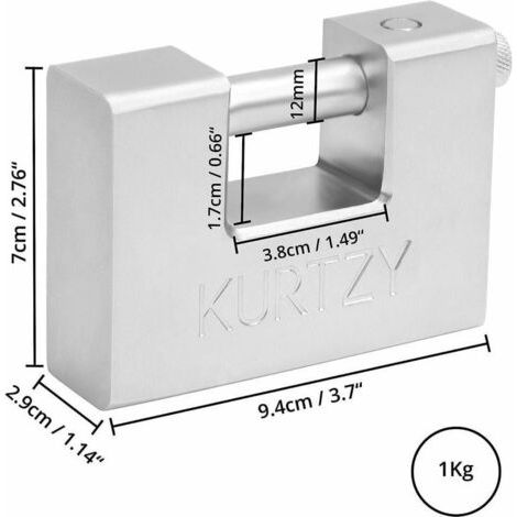 Candado exterior de alta resistencia de 1 kg con 5 llaves (Paquete de 1) - Candado grande de acero endurecido de una sola pieza - Grillete de 12 mm de grosor - Protege garajes, contenedores, puertas y (1/4)