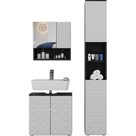 Badmöbel-Set Edge, Schwarz, 3 Teile, mit Hochschrank, Vicco