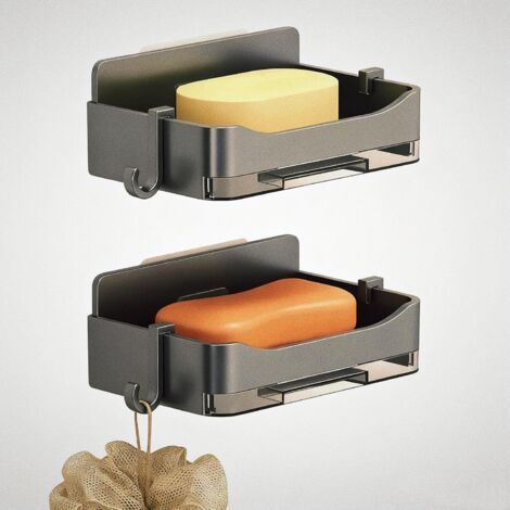 Porte-savon mural pour douche, sans perçage, avec crochets, pour salle de bain, baignoire, cuisine, adhésif inclus. (1/5)
