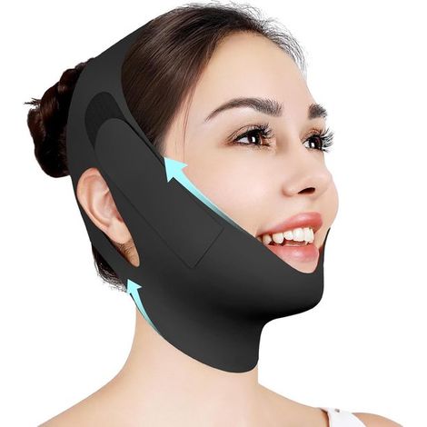 Schlafmaske mit Kinnriemen Verstellbarer Kinnriemen Kieferriemen Kieferformer V Linien Liftmaske Schwarz Einheitsgröße (1/5)