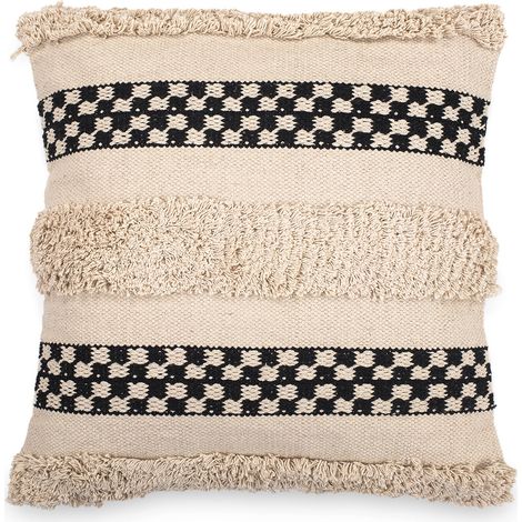 Cuscino in stile boho Bali - Copertura e riempimento inclusi - Daviniu Nero