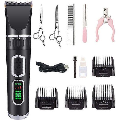 Tondeuse électrique pour chiens et chats, 6 en 1, 5 vitesses, sans fil, silencieuse, étanche, pour pelages bouclés ou emmêlés.-AquaForge (1/3)